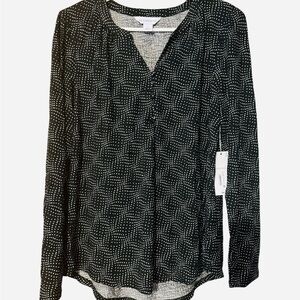 Liz Claiborne Dot-Print Long Sleeve V-Neck Top